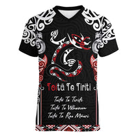 Aotearoa Toitu Te Tiriti-Maori Taniwha Women V-Neck T-Shirt Toitu Te Whenua Toitu Te Reo Maori LT03 Female Black - Polynesian Pride