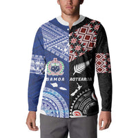 Personalised Aotearoa and Samoa Together Button Sweatshirt Tatau Art Tattoos-Taniko and Tukutuku with Maori Pattern