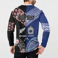 Personalised Aotearoa and Samoa Together Button Sweatshirt Tatau Art Tattoos-Taniko and Tukutuku with Maori Pattern
