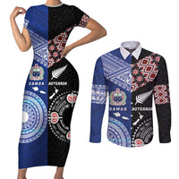 Personalised Aotearoa and Samoa Together Couples Matching Short Sleeve Bodycon Dress and Long Sleeve Button Shirt Tatau Art Tattoos-Taniko and Tukutuku with Maori Pattern