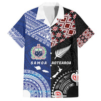 Personalised Aotearoa and Samoa Together Family Matching Long Sleeve Bodycon Dress and Hawaiian Shirt Tatau Art Tattoos-Taniko and Tukutuku with Maori Pattern LT03 Dad's Shirt - Short Sleeve Black - Polynesian Pride