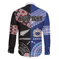 Personalised Aotearoa and Samoa Together Family Matching Long Sleeve Bodycon Dress and Hawaiian Shirt Tatau Art Tattoos-Taniko and Tukutuku with Maori Pattern LT03 - Polynesian Pride