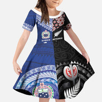 Personalised Aotearoa and Samoa Together Family Matching Mermaid Dress and Hawaiian Shirt Tatau Art Tattoos-Taniko and Tukutuku with Maori Pattern LT03 Daughter's Dress Black - Polynesian Pride