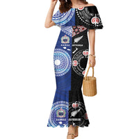 Personalised Aotearoa and Samoa Together Family Matching Mermaid Dress and Hawaiian Shirt Tatau Art Tattoos-Taniko and Tukutuku with Maori Pattern LT03 Mom's Dress Black - Polynesian Pride