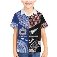 Personalised Aotearoa and Samoa Together Family Matching Mermaid Dress and Hawaiian Shirt Tatau Art Tattoos-Taniko and Tukutuku with Maori Pattern LT03 Son's Shirt Black - Polynesian Pride