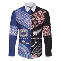 Personalised Aotearoa and Samoa Together Family Matching Off Shoulder Maxi Dress and Hawaiian Shirt Tatau Art Tattoos-Taniko and Tukutuku with Maori Pattern LT03 Dad's Shirt - Long Sleeve Black - Polynesian Pride