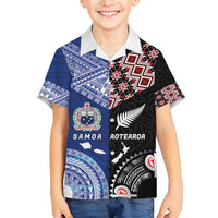 Personalised Aotearoa and Samoa Together Family Matching Off Shoulder Maxi Dress and Hawaiian Shirt Tatau Art Tattoos-Taniko and Tukutuku with Maori Pattern LT03 Son's Shirt Black - Polynesian Pride