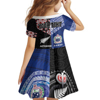Personalised Aotearoa and Samoa Together Kid Short Sleeve Dress Tatau Art Tattoos-Taniko and Tukutuku with Maori Pattern
