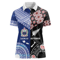 Personalised Aotearoa and Samoa Together Women Polo Shirt Tatau Art Tattoos-Taniko and Tukutuku with Maori Pattern