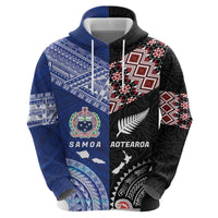 Personalised Aotearoa and Samoa Together Zip Hoodie Tatau Art Tattoos-Taniko and Tukutuku with Maori Pattern