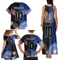 Custom Aotearoa and Samoa Rugby Family Matching Tank Maxi Dress and Hawaiian Shirt Maori Warrior and Teuila Emblem-Tatau with Taniko Art LT03 - Polynesian Pride