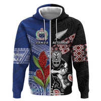 Custom Aotearoa and Samoa Rugby Hoodie Maori Warrior and Teuila Emblem-Tatau with Taniko Art