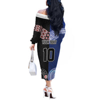 Custom Aotearoa and Samoa Rugby Off The Shoulder Long Sleeve Dress Maori Warrior and Teuila Emblem-Tatau with Taniko Art