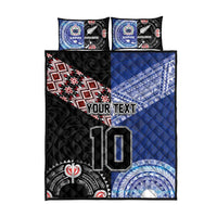 Custom Aotearoa and Samoa Rugby Quilt Bed Set Maori Warrior and Teuila Emblem-Tatau with Taniko Art