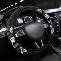 Aotearoa and Samoa Rugby Steering Wheel Cover Maori Warrior and Teuila Emblem-Tatau with Taniko Art LT03 Universal Fit Black - Polynesian Pride