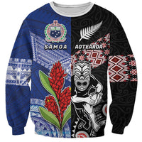 Custom Aotearoa and Samoa Rugby Sweatshirt Maori Warrior and Teuila Emblem-Tatau with Taniko Art