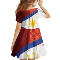 Philippines National Flag Day Family Matching Off The Shoulder Long Sleeve Dress and Hawaiian Shirt Polynesian and Yakan Tattoo Brush Style