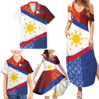 Philippines National Flag Day Family Matching Summer Maxi Dress and Hawaiian Shirt Polynesian and Yakan Tattoo Brush Style