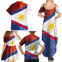 Philippines National Flag Day Family Matching Summer Maxi Dress and Hawaiian Shirt Polynesian and Yakan Tattoo Brush Style