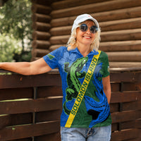Solomon Island Crocodile and Shark Women Polo Shirt Polynesian Pattern