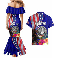 Personalised American Samoa and United States Couples Matching Mermaid Dress and Hawaiian Shirt Bald Eagle and Seal Hibiscus Polynesian Pattern LT03 - Polynesian Pride