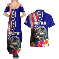 Personalised American Samoa and United States Couples Matching Summer Maxi Dress and Hawaiian Shirt Bald Eagle and Seal Hibiscus Polynesian Pattern LT03 - Polynesian Pride