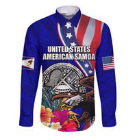 Personalised American Samoa and United States Family Matching Off The Shoulder Long Sleeve Dress and Hawaiian Shirt Bald Eagle and Seal Hibiscus Polynesian Pattern