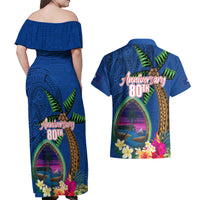 Guam Liberation Day 80th Anniversary Couples Matching Off Shoulder Maxi Dress and Hawaiian Shirt Palm Tree and Seal Artwork Hibiscus Polynesian Pattern LT03 - Polynesian Pride