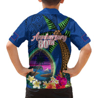 Guam Liberation Day 80th Anniversary Family Matching Tank Maxi Dress and Hawaiian Shirt Palm Tree and Seal Artwork Hibiscus Polynesian Pattern