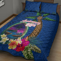 Guam Liberation Day 80th Anniversary Quilt Bed Set Palm Tree and Seal Artwork Hibiscus Polynesian Pattern