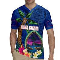 Guam Liberation Day 80th Anniversary Rugby Jersey Palm Tree and Seal Artwork Hibiscus Polynesian Pattern LT03 - Polynesian Pride