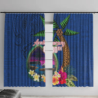 Guam Liberation Day 80th Anniversary Window Curtain Palm Tree and Seal Artwork Hibiscus Polynesian Pattern LT03 With Hooks Blue - Polynesian Pride