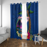 Guam Liberation Day 80th Anniversary Window Curtain Palm Tree and Seal Artwork Hibiscus Polynesian Pattern LT03 With Grommets Blue - Polynesian Pride