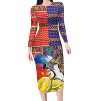 Philippines Kadayawan Family Matching Long Sleeve Bodycon Dress and Hawaiian Shirt Filipino Eagle Durian with Polynesian and Igorots Pattern