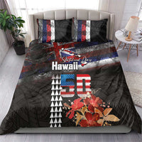 Hawaii Statehood Day Bedding Set 50th state of the United States Kakau Tattoos and Hibiscus Grunge - Polynesian Pride
