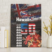 Hawaii Statehood Day Canvas Wall Art 50th state of the United States Kakau Tattoos and Hibiscus Grunge - Polynesian Pride