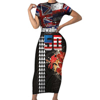 Hawaii Statehood Day Family Matching Short Sleeve Bodycon Dress and Hawaiian Shirt 50th state of the United States Kakau Tattoos and Hibiscus Grunge - Polynesian Pride