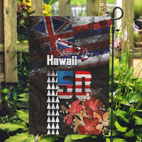 Hawaii Statehood Day Garden Flag 50th state of the United States Kakau Tattoos and Hibiscus Grunge - Polynesian Pride