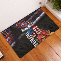 Hawaii Statehood Day Rubber Doormat 50th state of the United States Kakau Tattoos and Hibiscus Grunge - Polynesian Pride