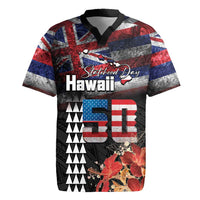 Hawaii Statehood Day Rugby Jersey 50th state of the United States Kakau Tattoos and Hibiscus Grunge - Polynesian Pride