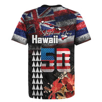 Hawaii Statehood Day Rugby Jersey 50th state of the United States Kakau Tattoos and Hibiscus Grunge - Polynesian Pride