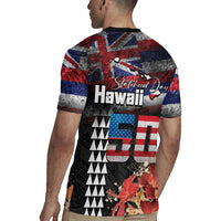 Hawaii Statehood Day Rugby Jersey 50th state of the United States Kakau Tattoos and Hibiscus Grunge - Polynesian Pride