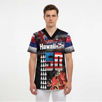 Hawaii Statehood Day Scrub Top 50th state of the United States Kakau Tattoos and Hibiscus Grunge - Polynesian Pride