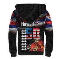 Hawaii Statehood Day Sherpa Hoodie 50th state of the United States Kakau Tattoos and Hibiscus Grunge - Polynesian Pride