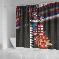 Hawaii Statehood Day Shower Curtain 50th state of the United States Kakau Tattoos and Hibiscus Grunge - Polynesian Pride
