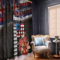 Hawaii Statehood Day Window Curtain 50th state of the United States Kakau Tattoos and Hibiscus Grunge - Polynesian Pride