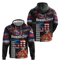 Hawaii Statehood Day Zip Hoodie 50th state of the United States Kakau Tattoos and Hibiscus Grunge - Polynesian Pride