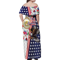 Hawaii and United States Together Family Matching Off Shoulder Maxi Dress and Hawaiian Shirt Seal of Hawaii and Bald Eagle LT03 - Polynesian Pride
