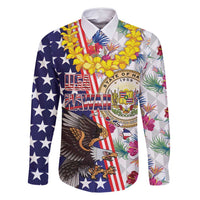 Hawaii and United States Together Family Matching Tank Maxi Dress and Hawaiian Shirt Seal of Hawaii and Bald Eagle LT03 Dad's Shirt - Long Sleeve White - Polynesian Pride