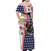 Hawaii and United States Together Off Shoulder Maxi Dress Seal of Hawaii and Bald Eagle - Polynesian Pride